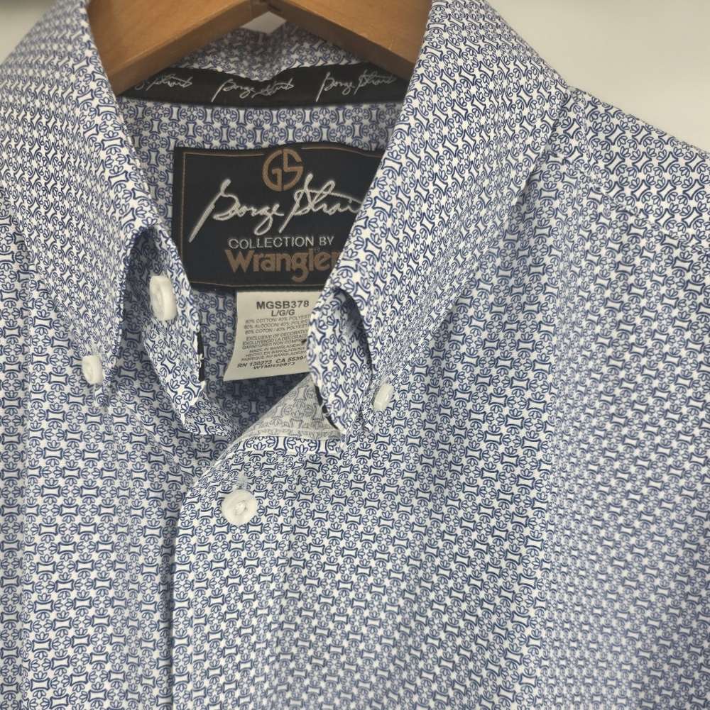George Strait Collection Wrangler Men's Long Sleeve Button Up Shirt Sz L Blue